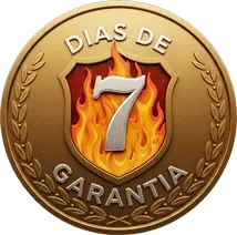 Medalha dourada de garantia de 7 dias, com um escudo em chamas